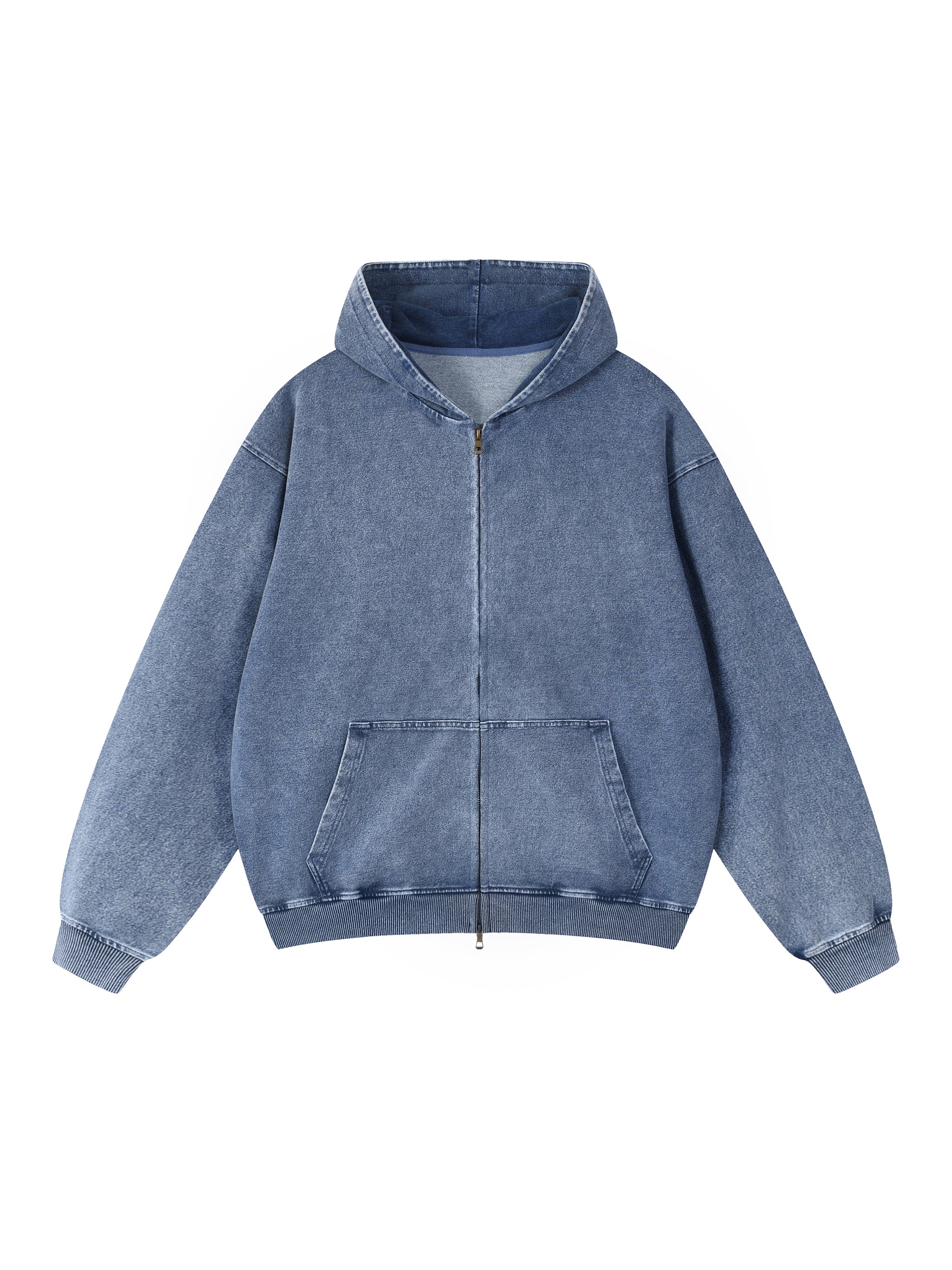 GALLO JEAN | Snow Washed Oversized Cotton Blend Zip-Up Hoodie