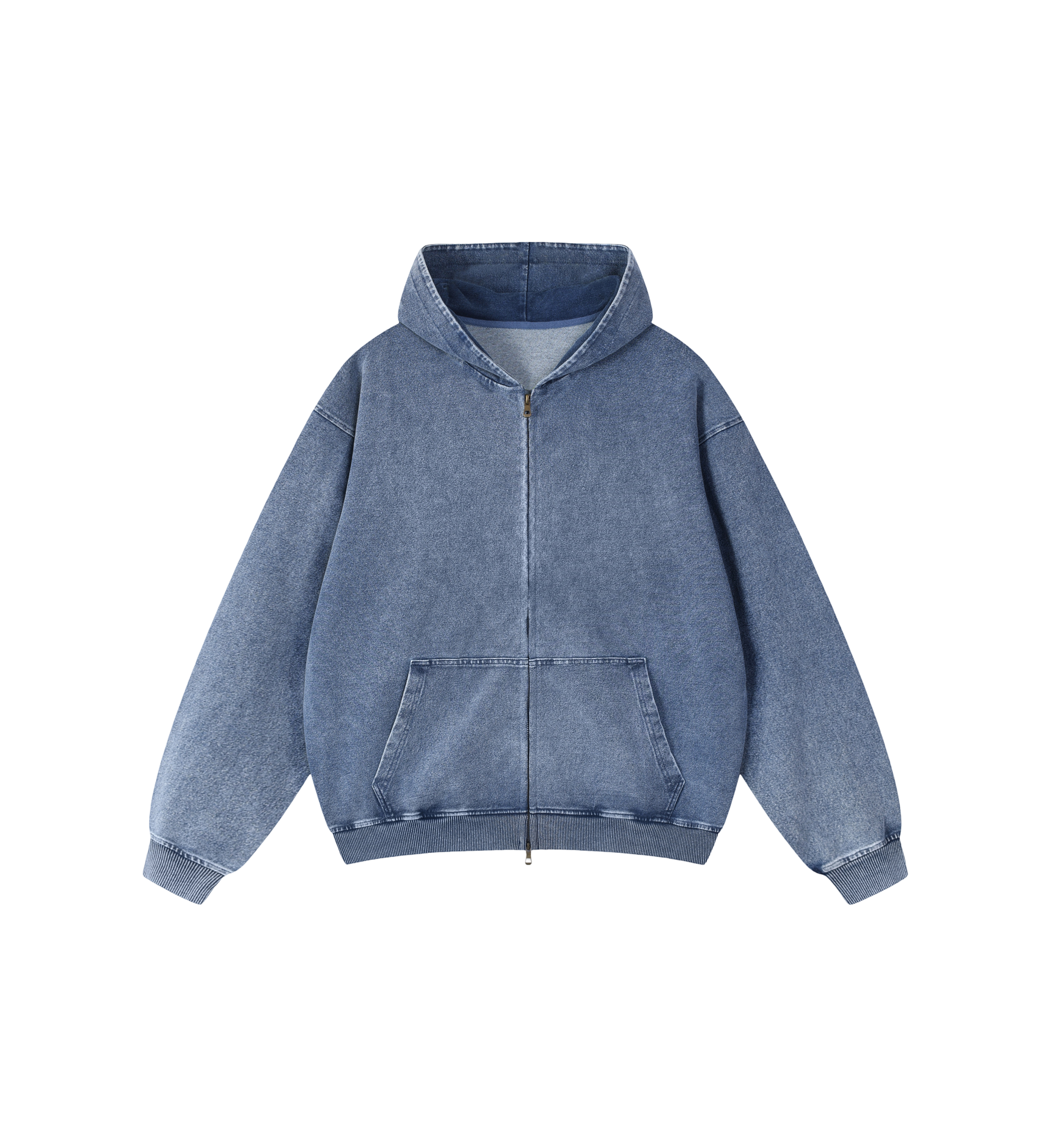 Gallo Jean | Snow Washed Oversized Cotton Blend Zip-Up Hoodie