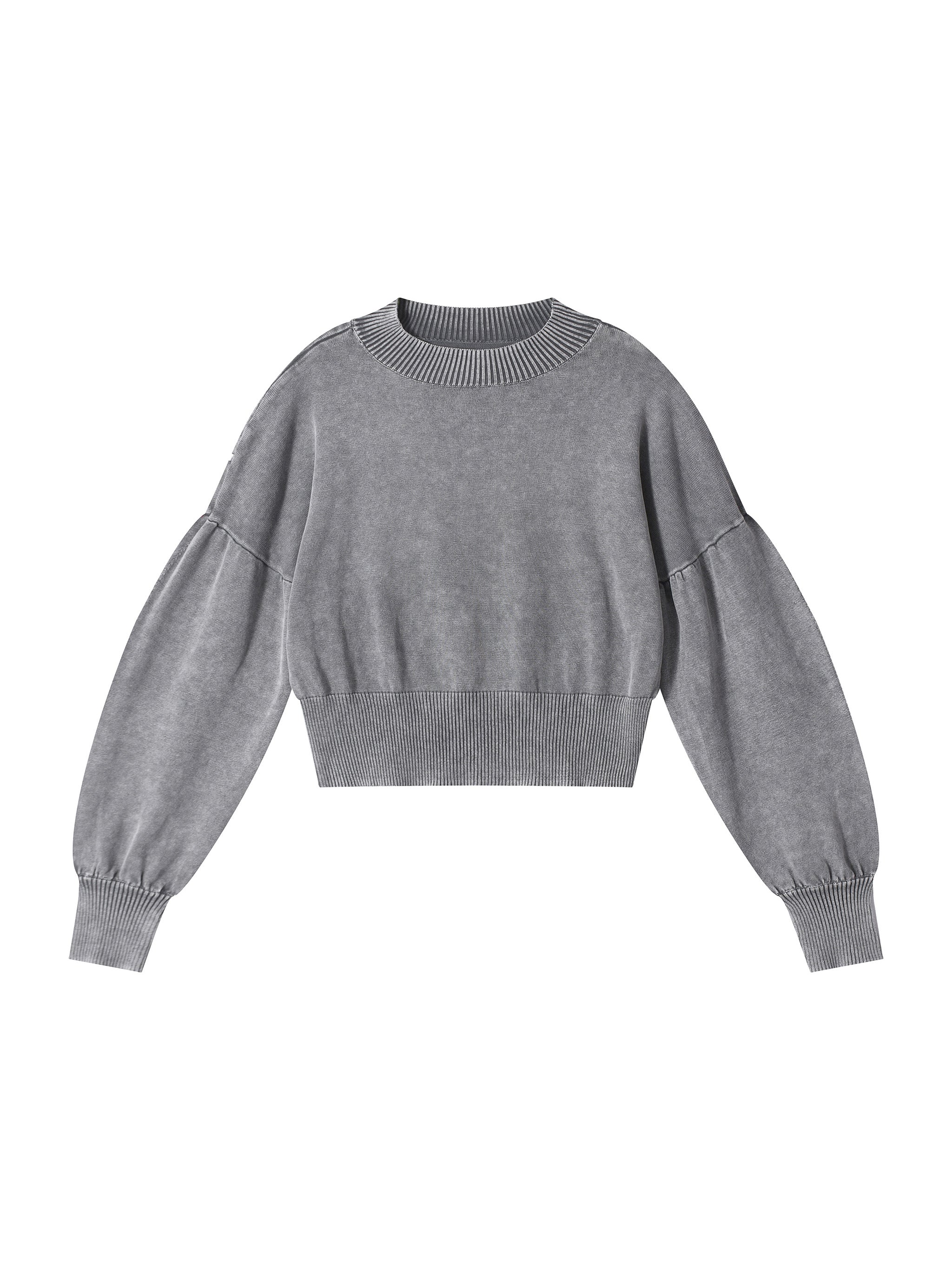 GALLO JEAN | Women's Mineral Wash Balloon Sleeve Cropped Sweater