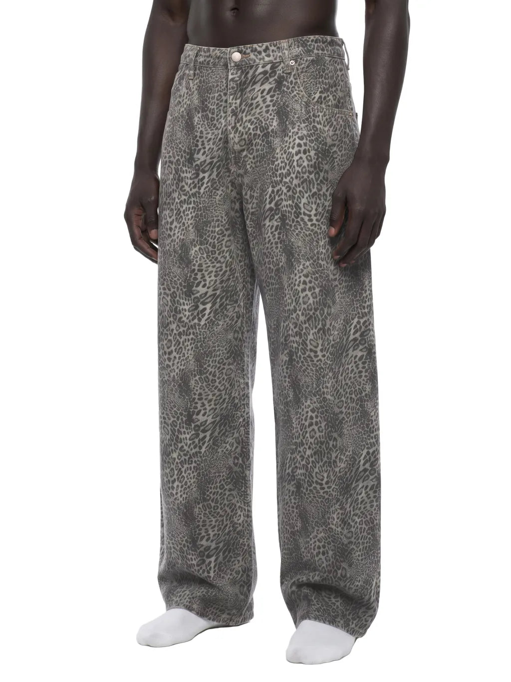 Gallo Jean | Vintage Wash Leopard Wide Leg Jeans