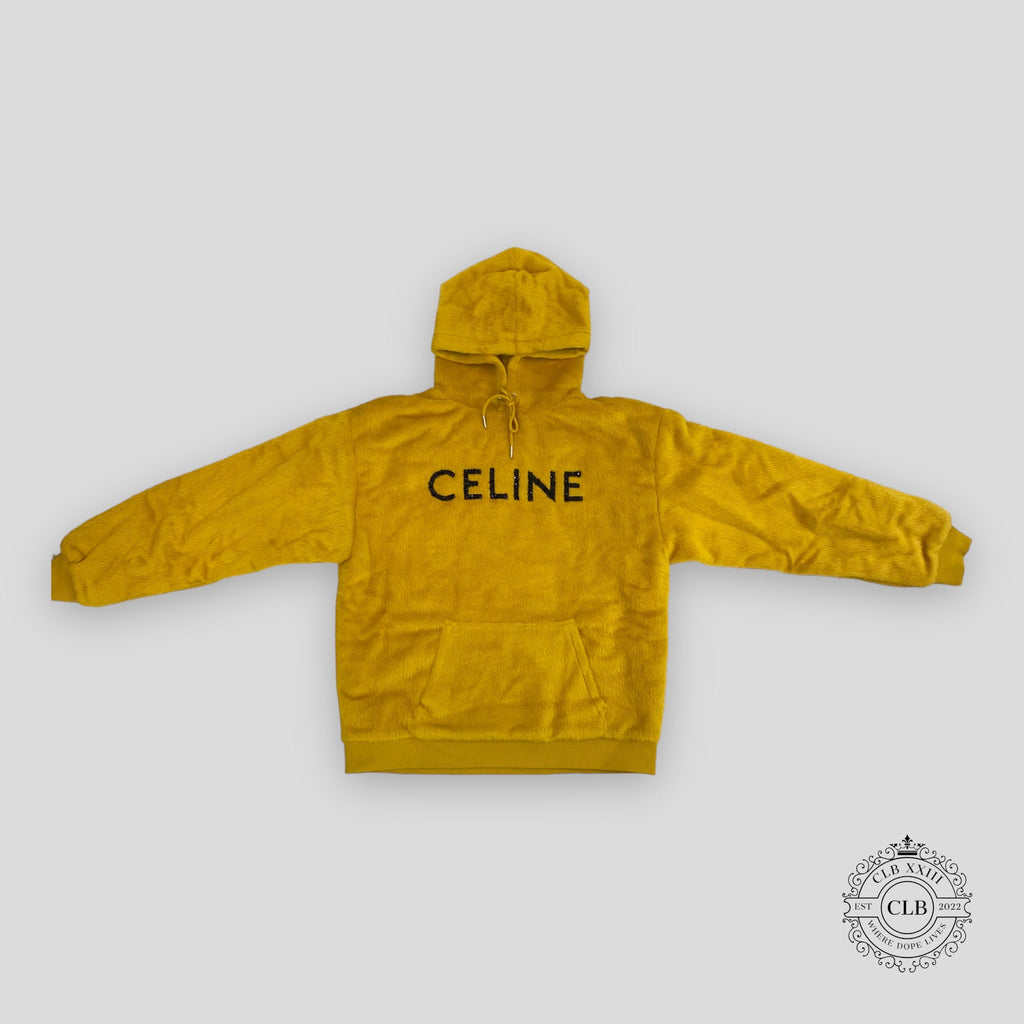 Celine | Yellow Fuzzy Hoodie with Sequined Logo