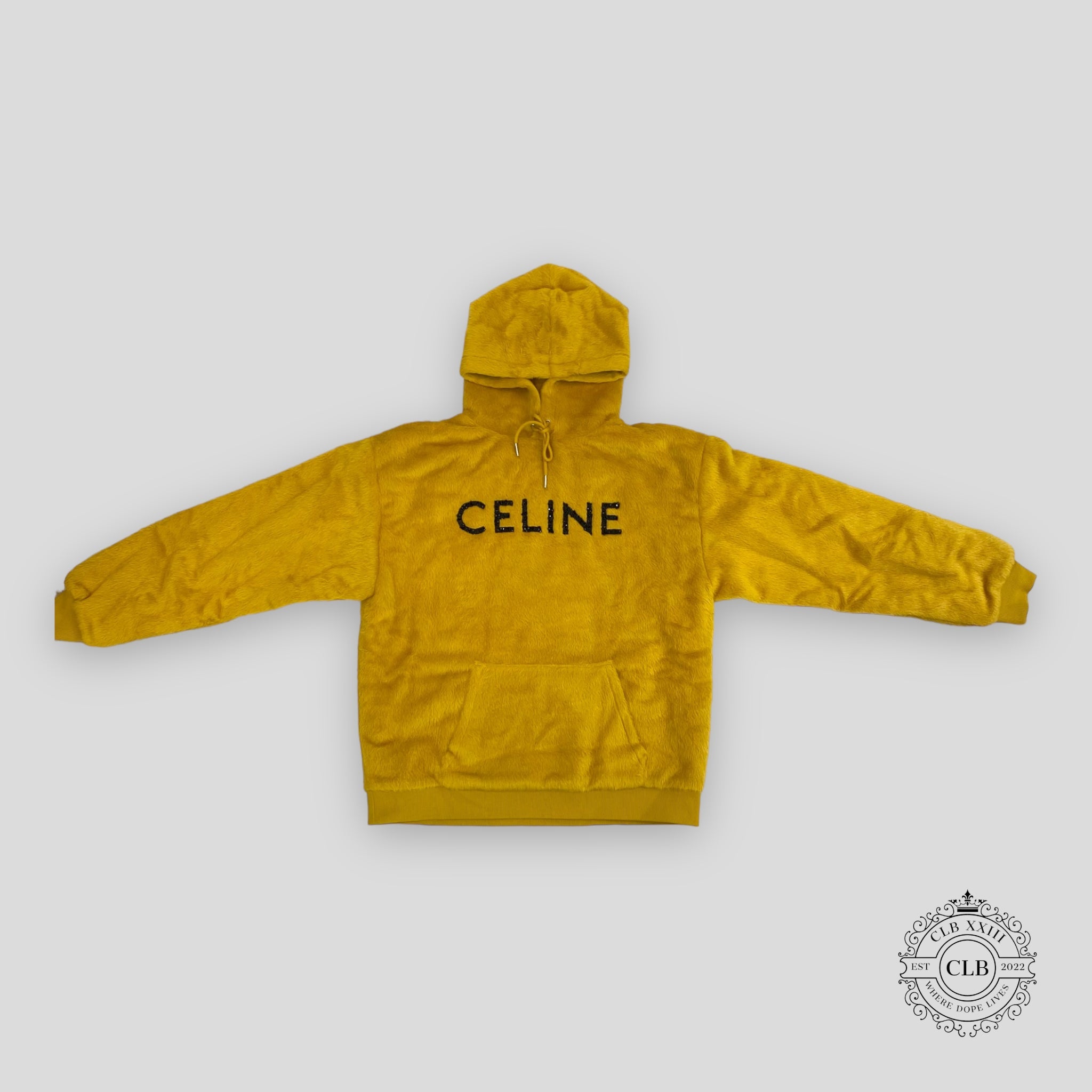 Celine | Yellow Fuzzy Hoodie with Sequined Logo