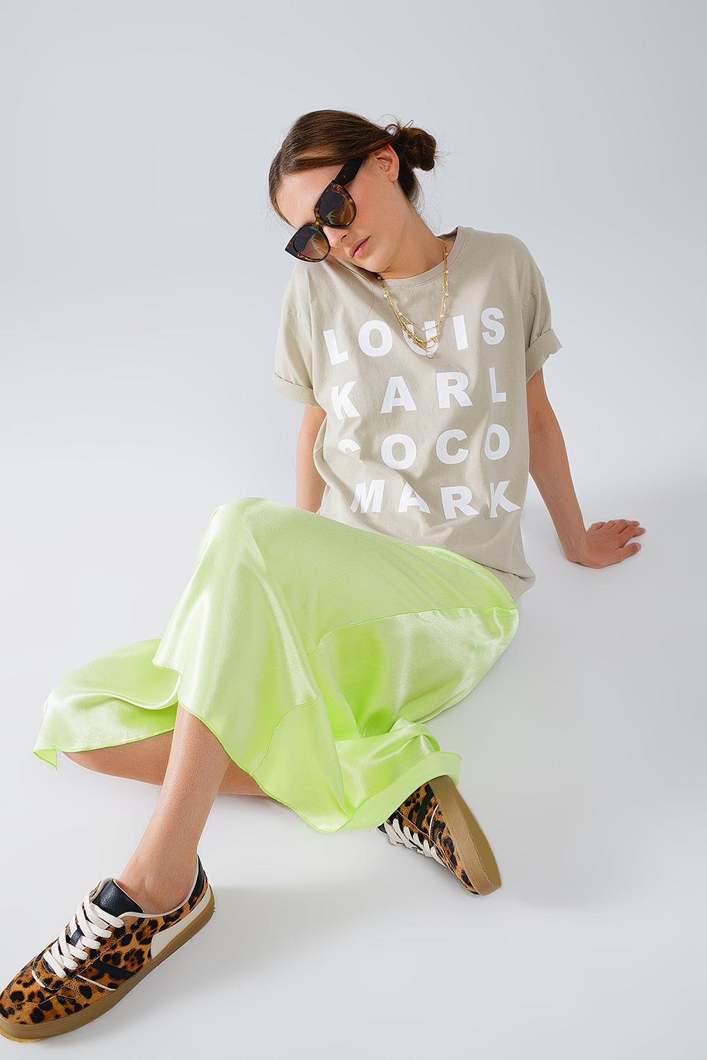 Q2 | Lime Maxi Silk Skirt With Side Slit