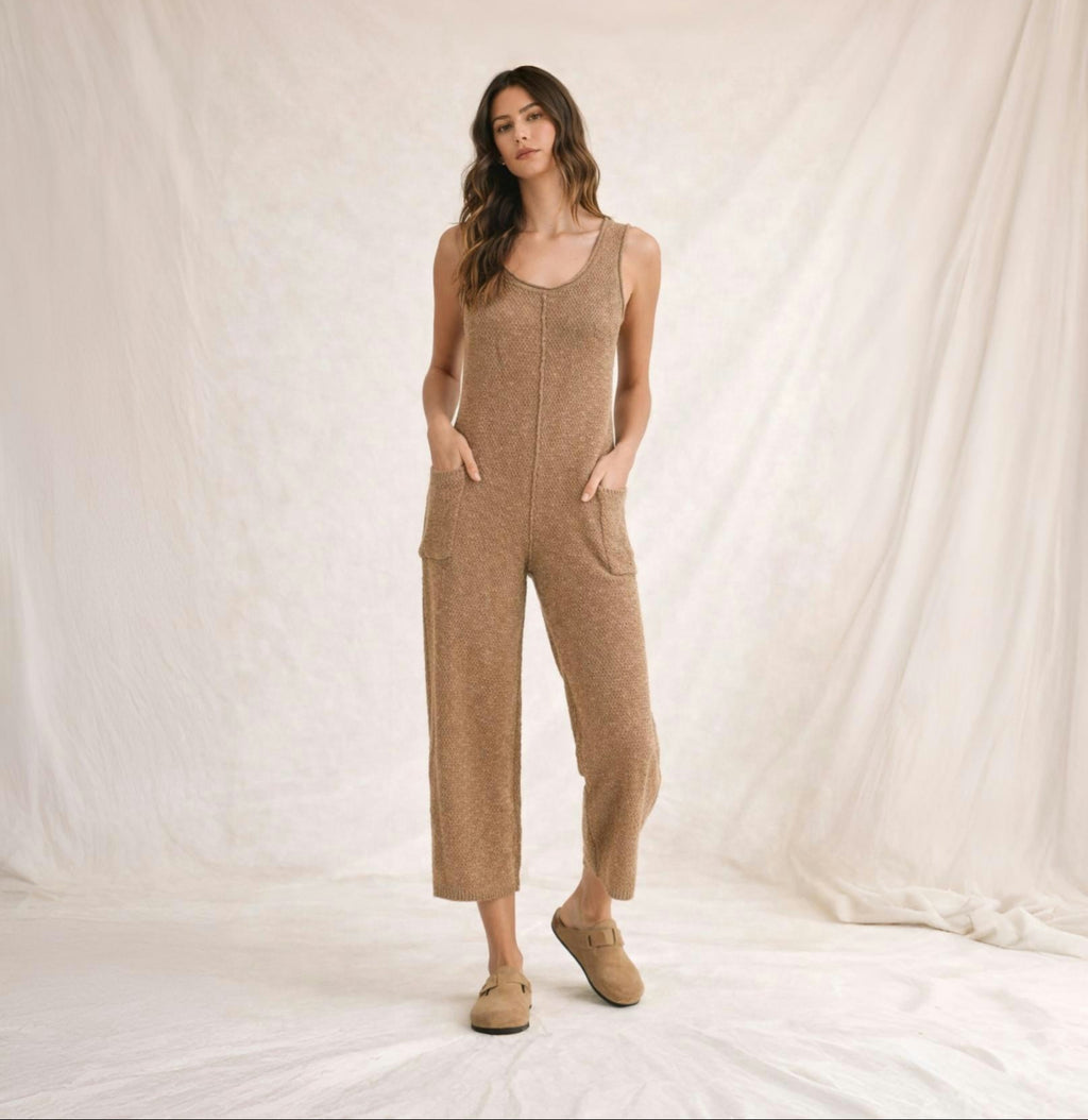 MABLE | Women's Sleeveless Knit Cropped Cotton Jumpsuit w/ Pockets