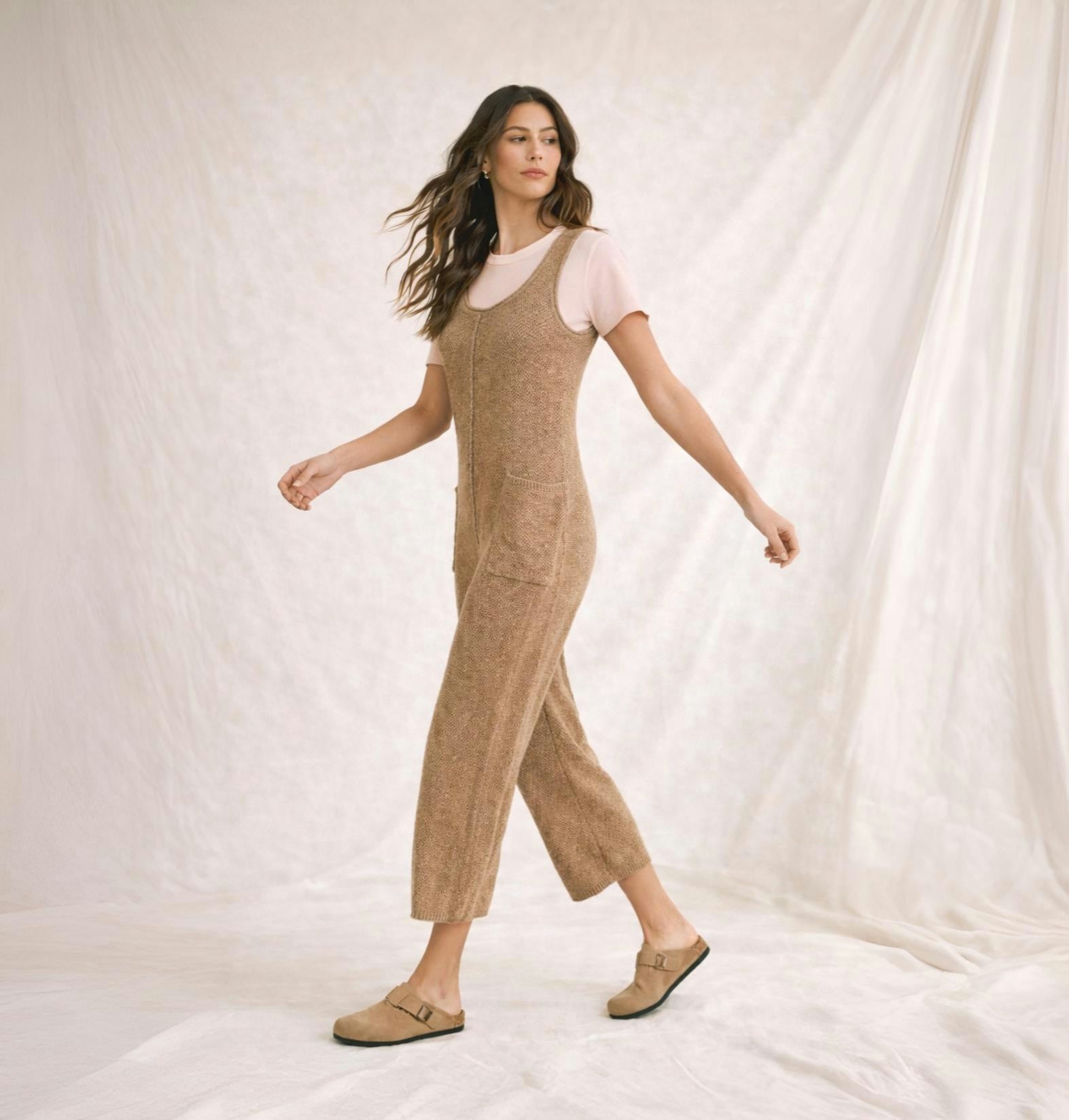 MABLE | Women's Sleeveless Knit Cropped Cotton Jumpsuit w/ Pockets