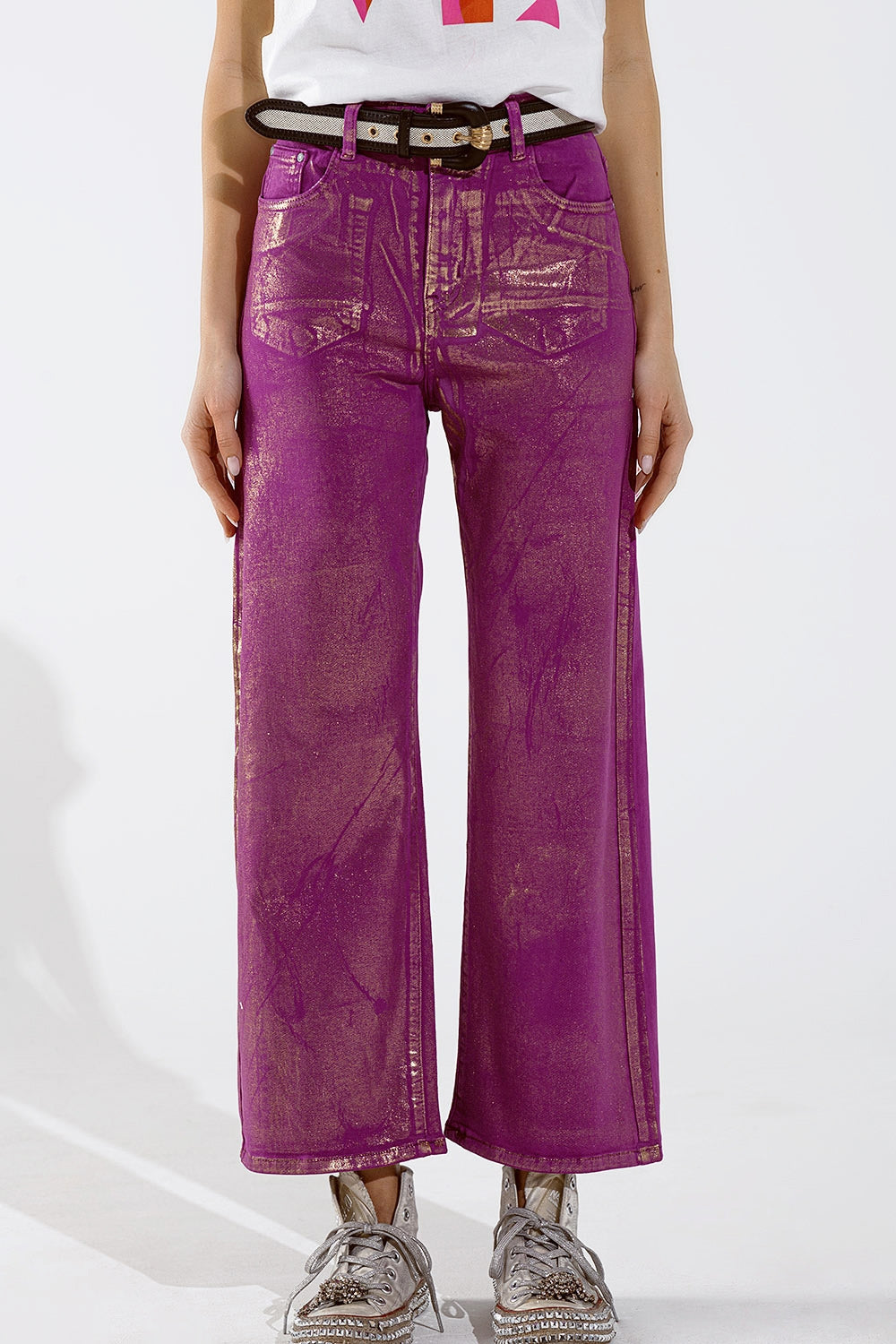Q2 | Women's Metallic Wide Leg Jeans