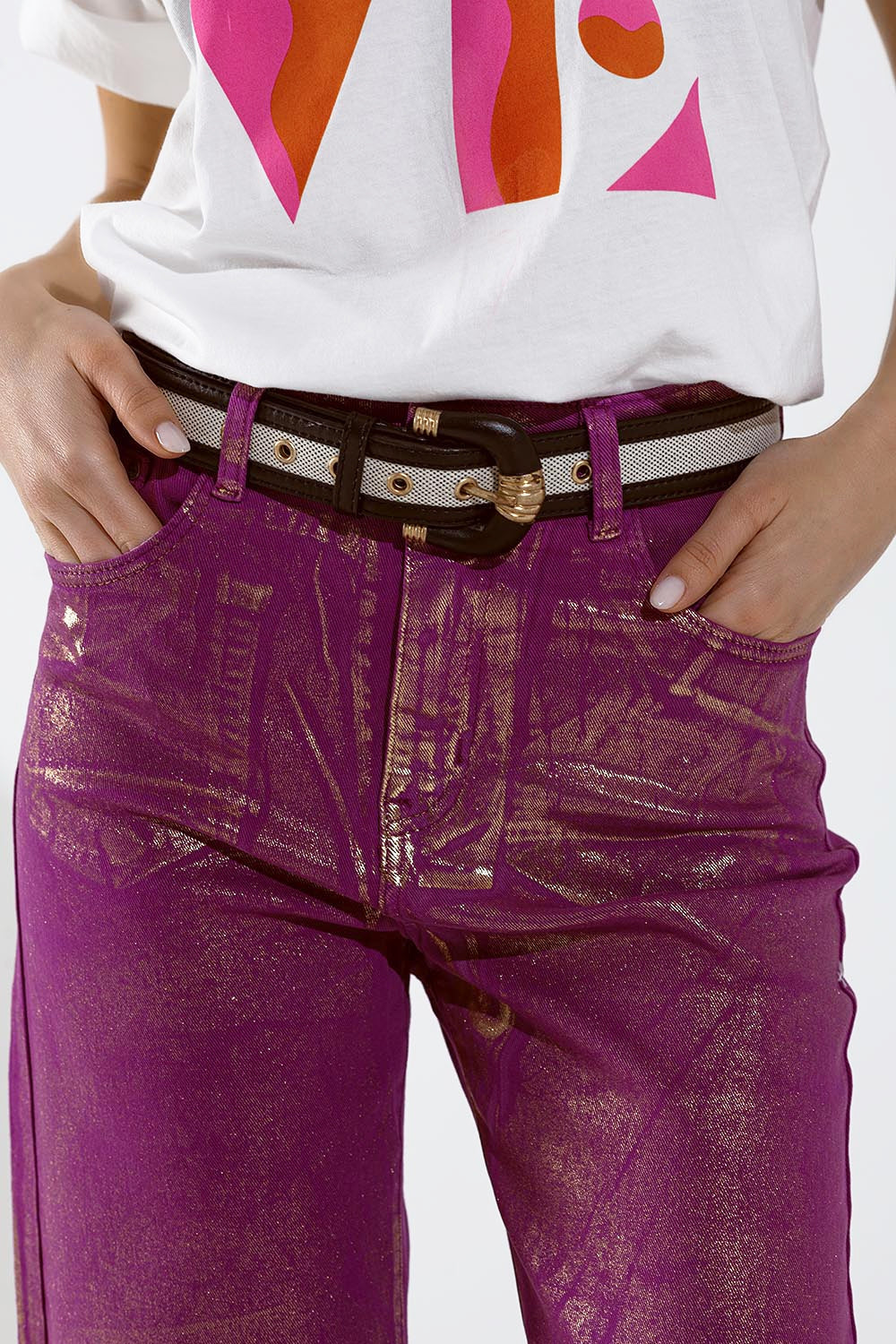 Q2 | Women's Metallic Wide Leg Jeans