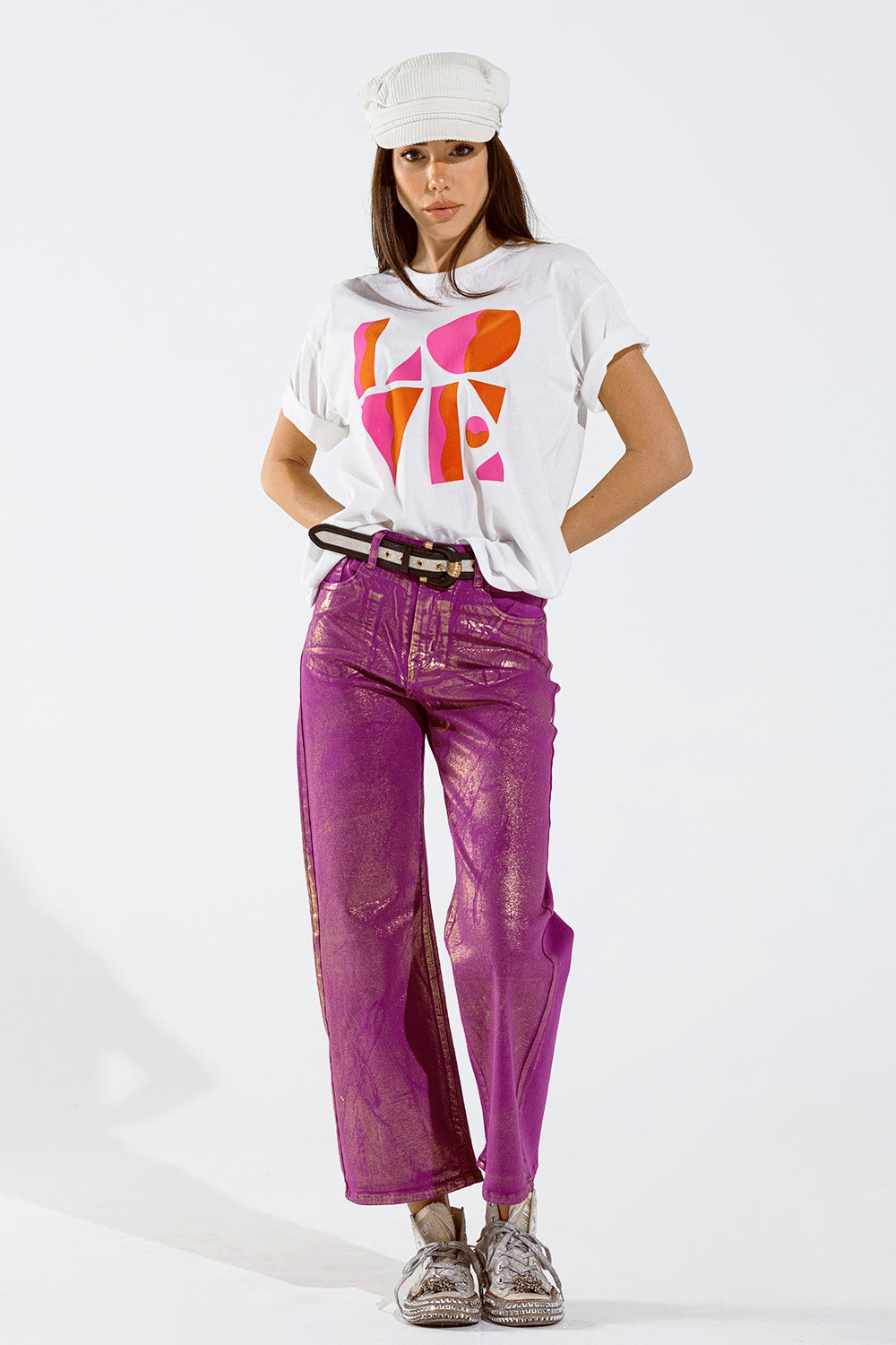 Q2 | Women's Metallic Wide Leg Jeans