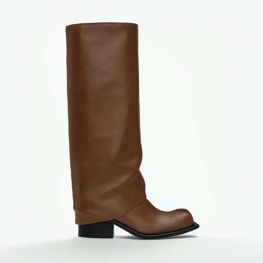 marigoldshadows | Women's Genuine Leather Brown Barrel Boot