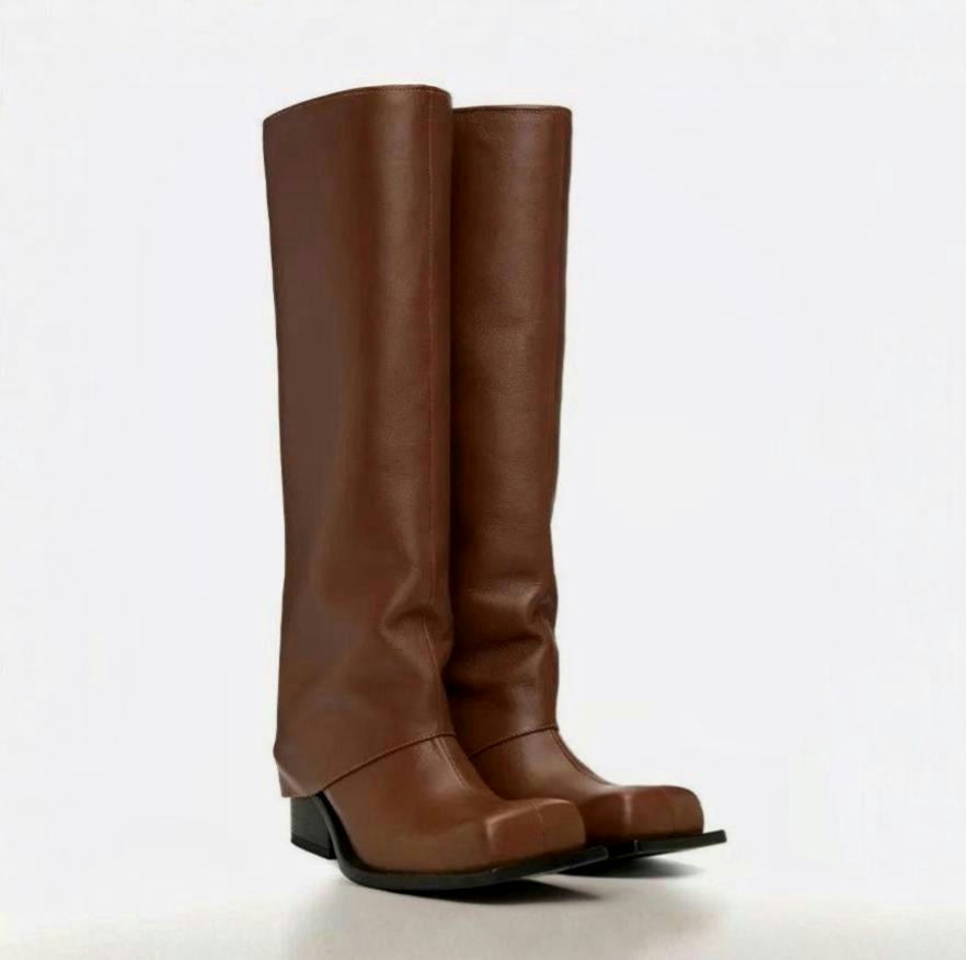 marigoldshadows | Women's Genuine Leather Brown Barrel Boot