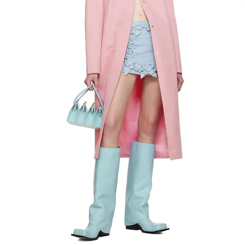 marigoldshadows | Women's Genuine Leather Lake Blue Barrel Boot