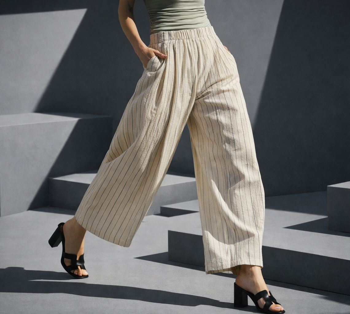 Umgee | Women's White Pinstripe Palazzo Pants
