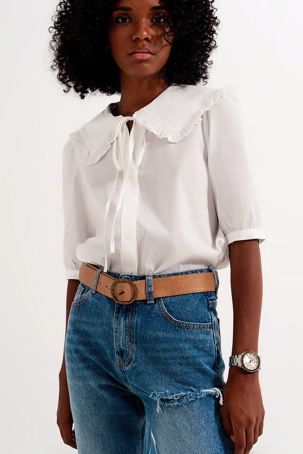 Q2 | Women's White Prairie Collar Blouse