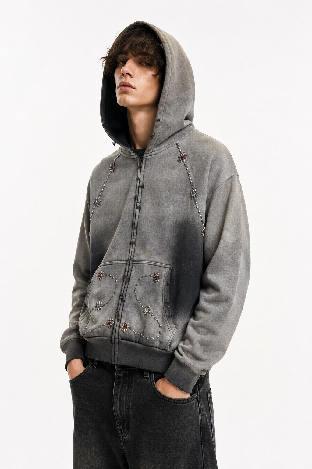 BRAINWASHED | Grey Sunflower Zip Up Hoodie