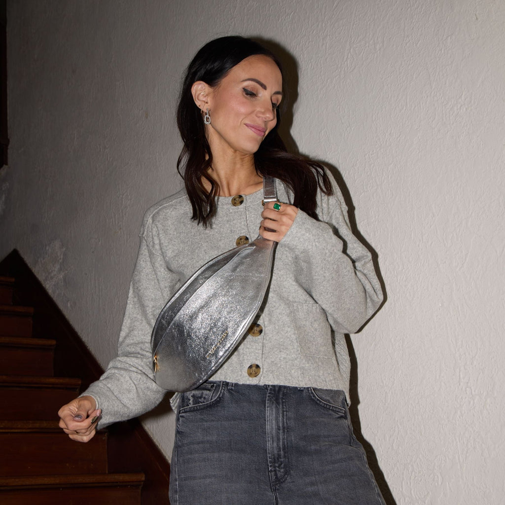 Nickel & Suede | Silver Leather Belt Bag