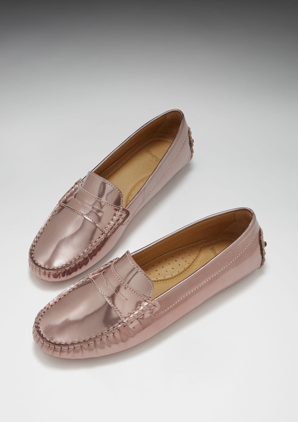 Hugs & Co. | Women's Rose Gold Patent Leather Penny Driving Loafers
