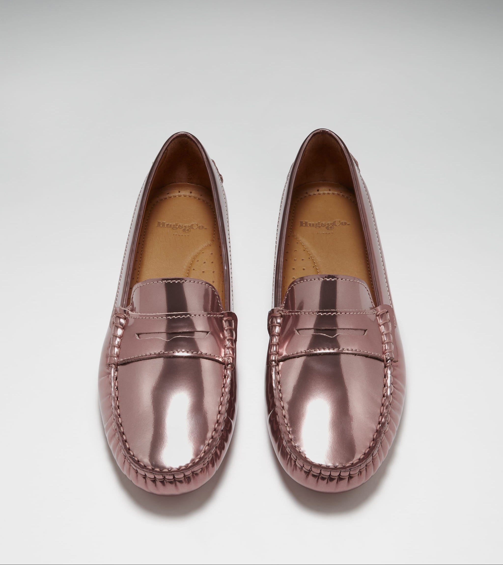 Hugs & Co. | Women's Rose Gold Patent Leather Penny Driving Loafers